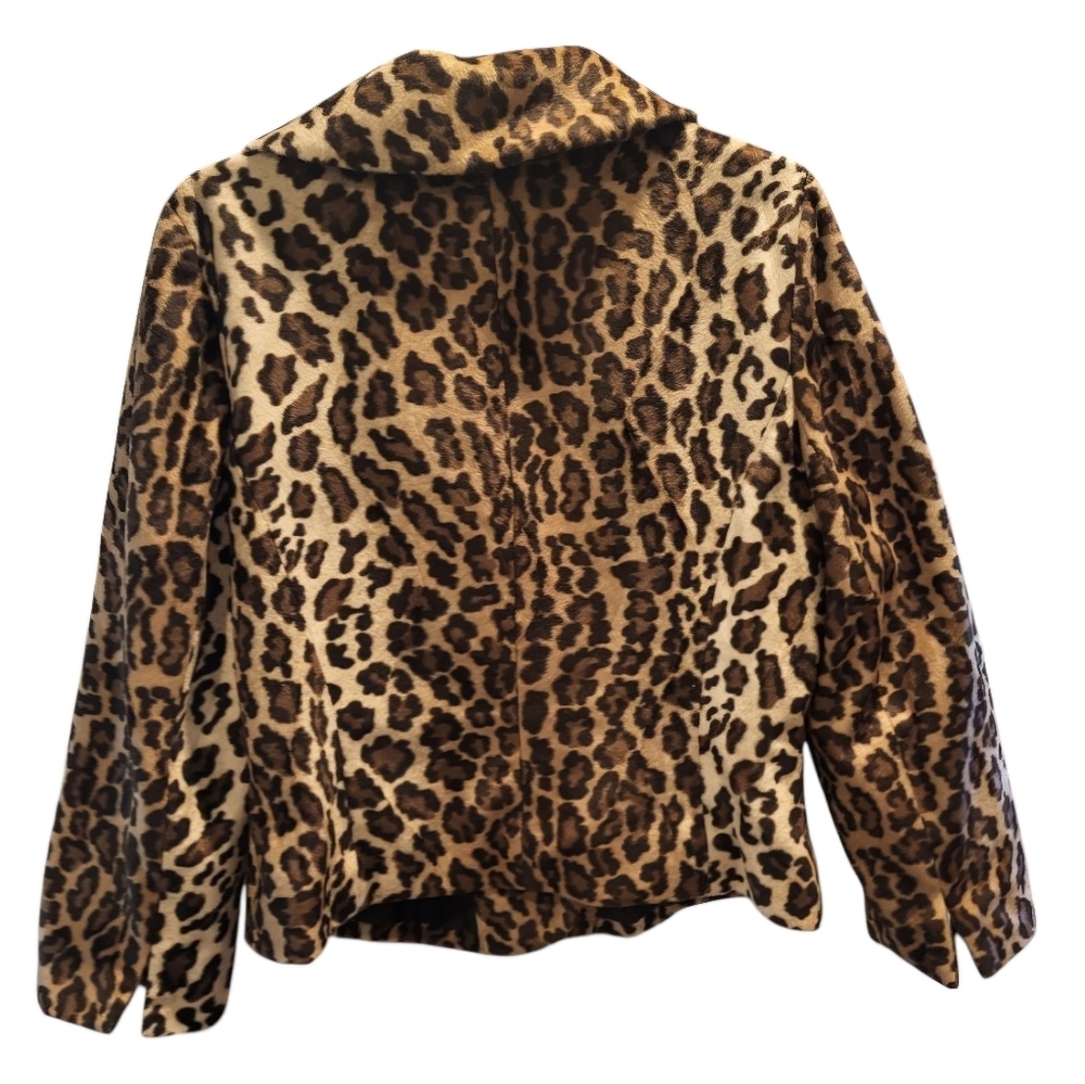 JOSEPHINE CHAUS Leopard Print Faux Fur 3 Button Jacket Size 12 - Picture 2 of 6